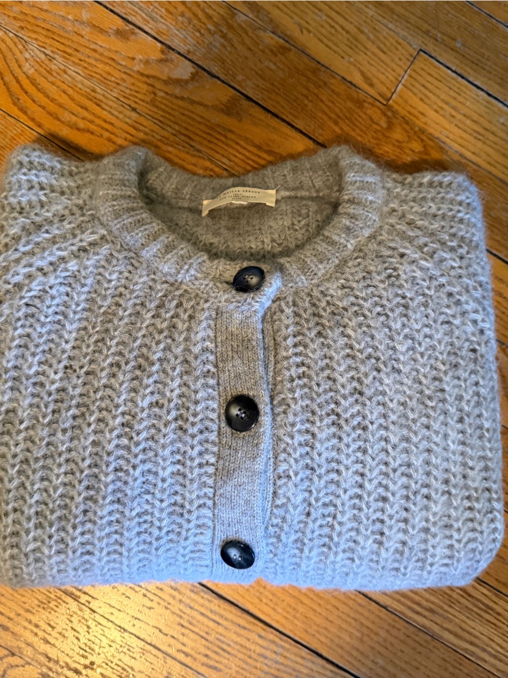 Sezane Light Gray Emile Chunky Knit Button-Up Sweater - Picture 6 of 11